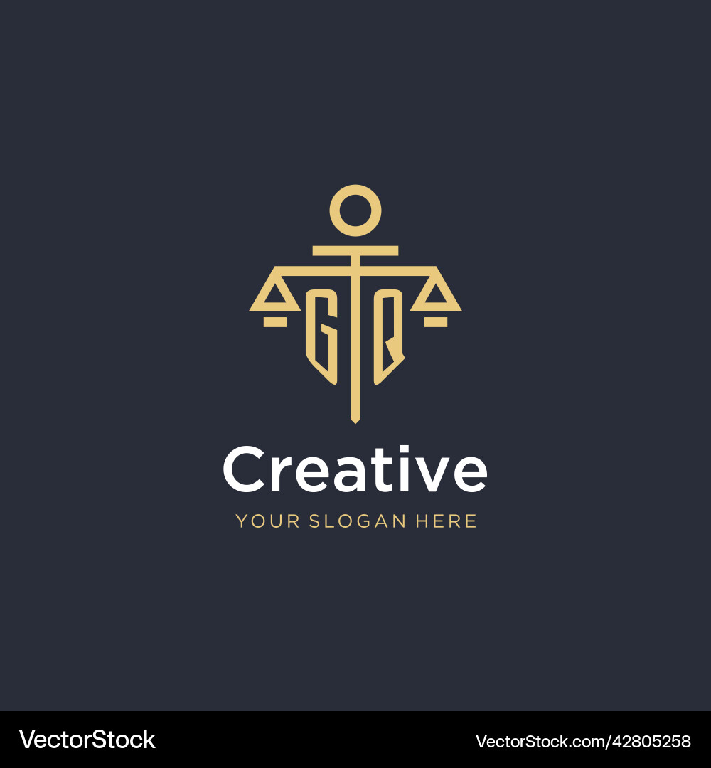 Gq initial monogram logo with scale and pillar Vector Image
