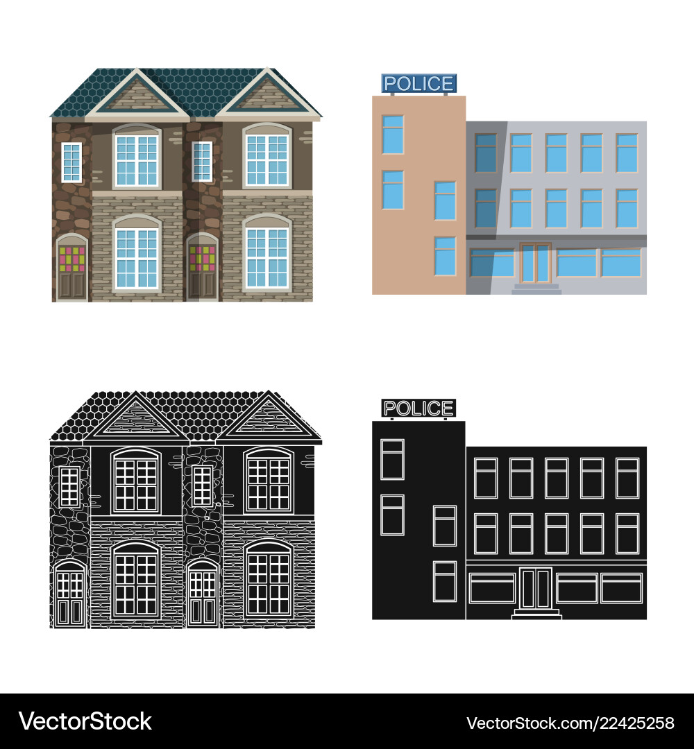 Isolated object of building and front symbol set vector image
