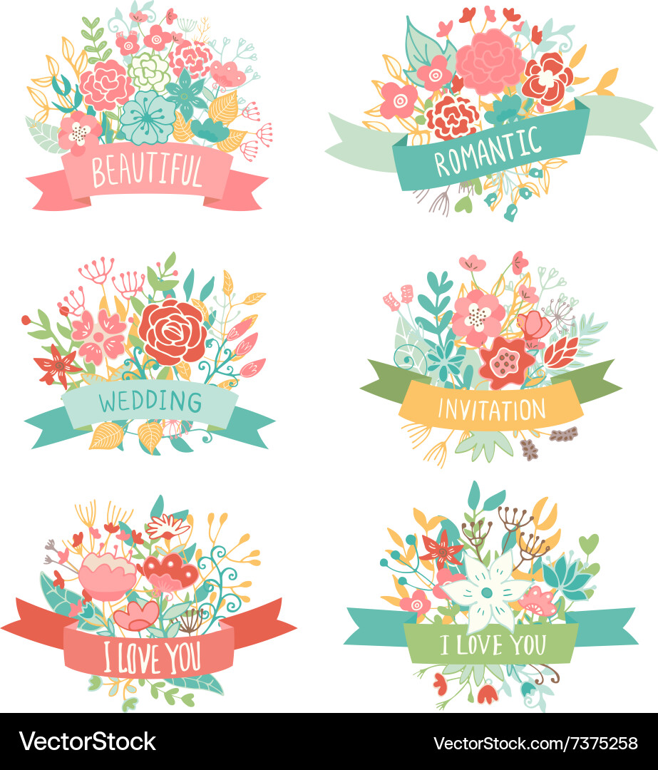 Romantic Floral Wedding Elements vector image