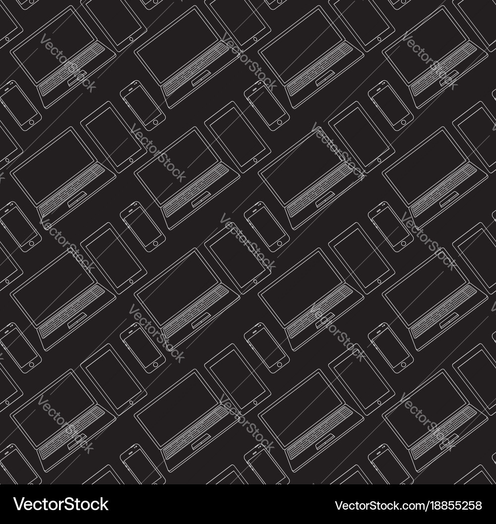 Seamless pattern with a linear laptop cellphone Vector Image