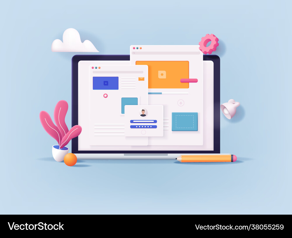 3d web concept seo optimization for website 3d web concept seo optimization for website vector image