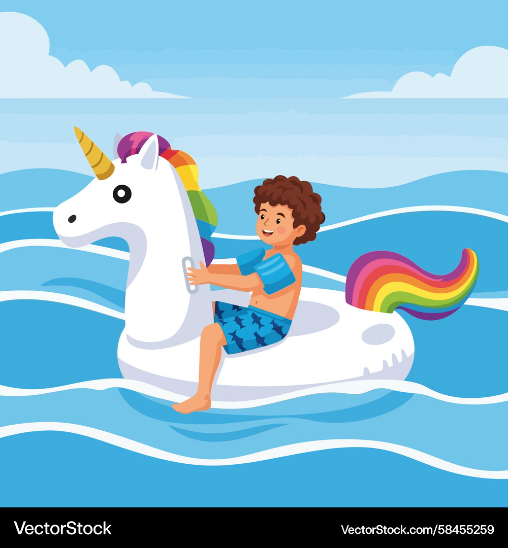 Boy with Unicorn Float Vector Image