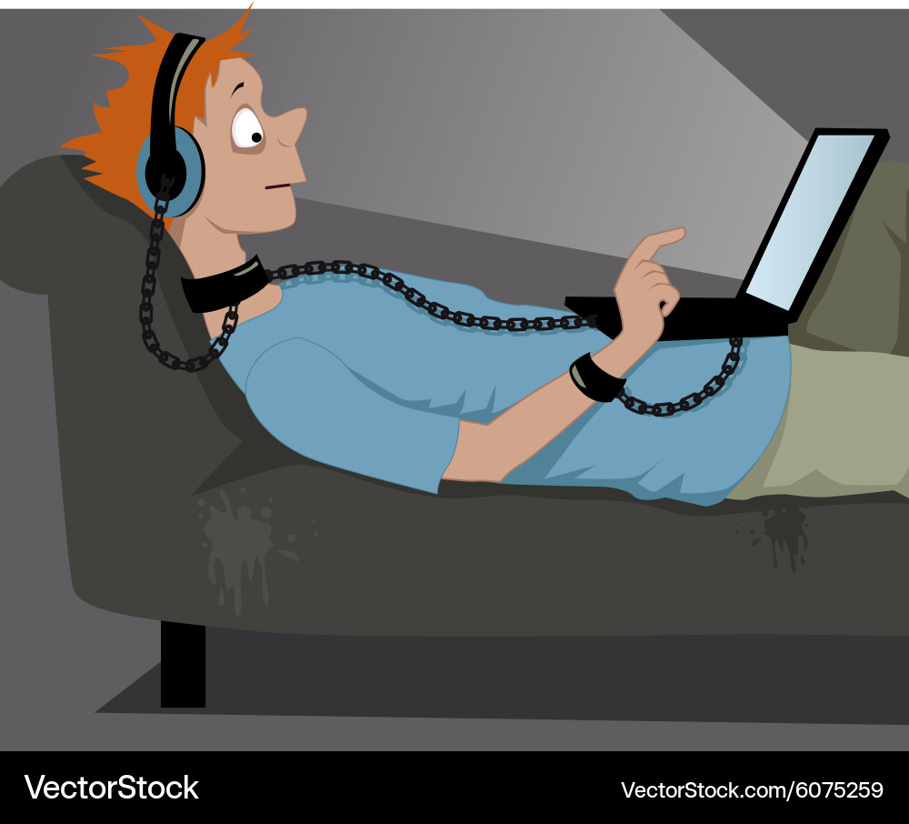 Chained to a computer vector image