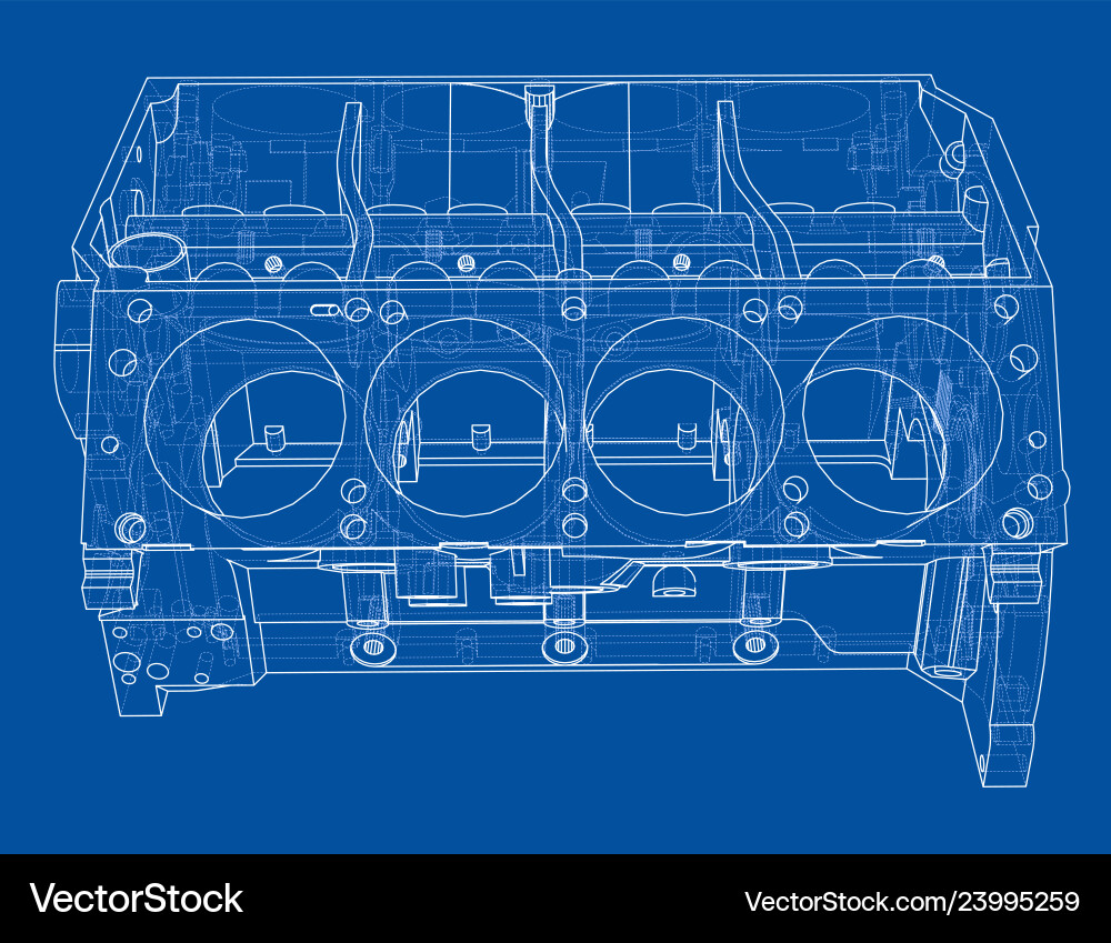 Engine block sketch rendering of 3d Engine block sketch rendering of 3d vector image