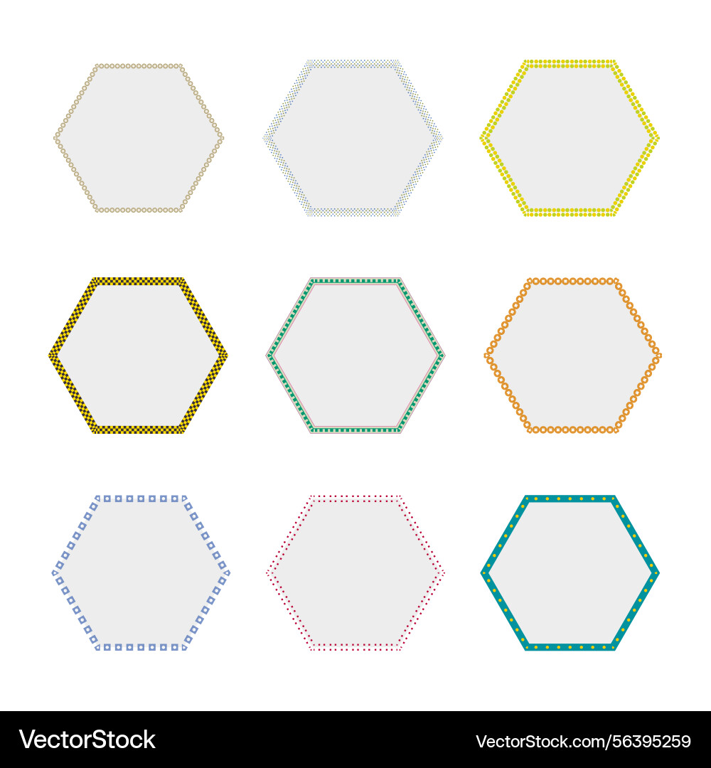 Hexagon frame set geometric shape pattern border Hexagon frame set geometric shape pattern border vector image