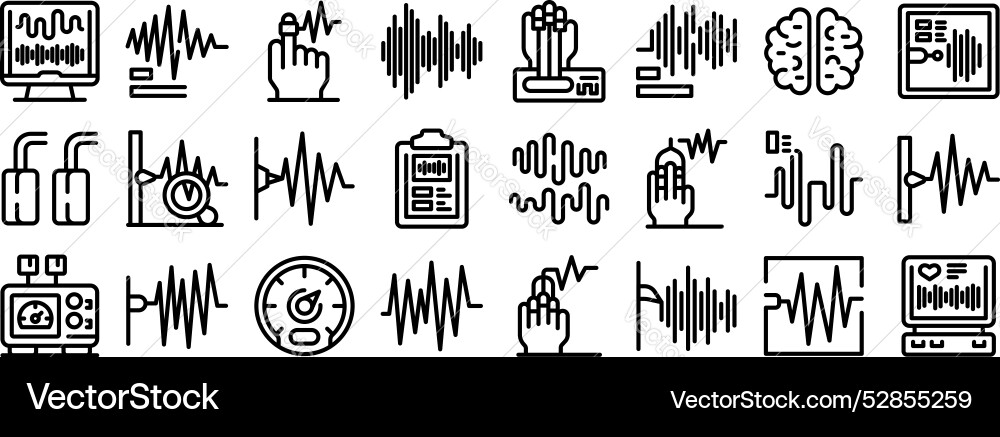 Lie detector test icons set scientist measuring Vector Image