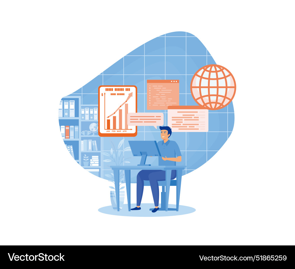 Man working with big data and databases using vector image
