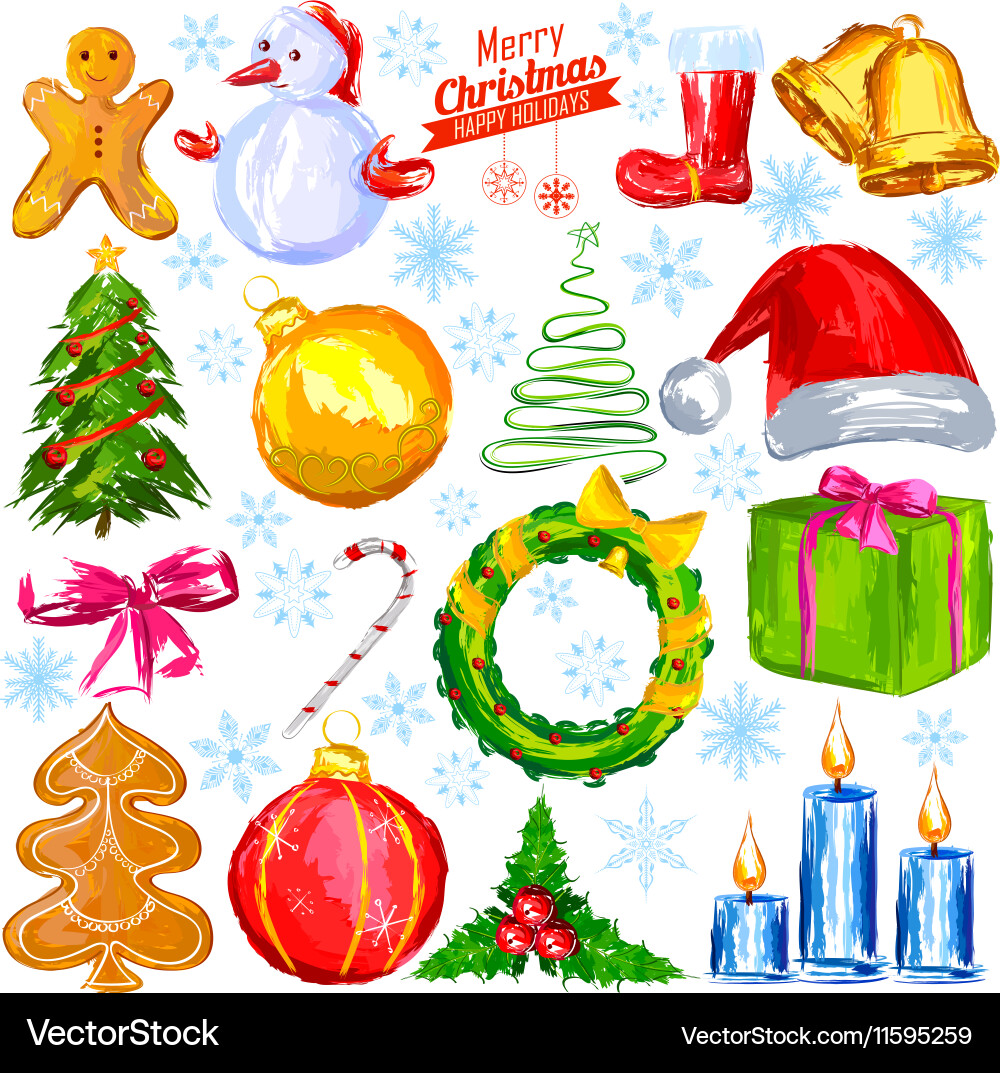 Merry christmas design object with snowman tree Vector Image