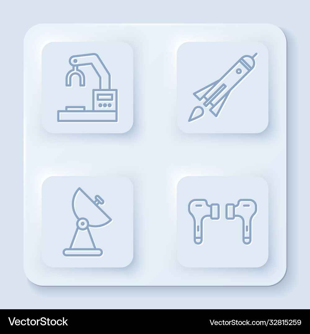 Set line robotic robot arm hand factory rocket Set line robotic robot arm hand factory rocket vector image