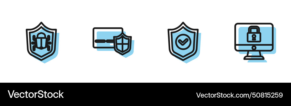 Set line shield with check mark system bug credit Set line shield with check mark system bug credit vector image