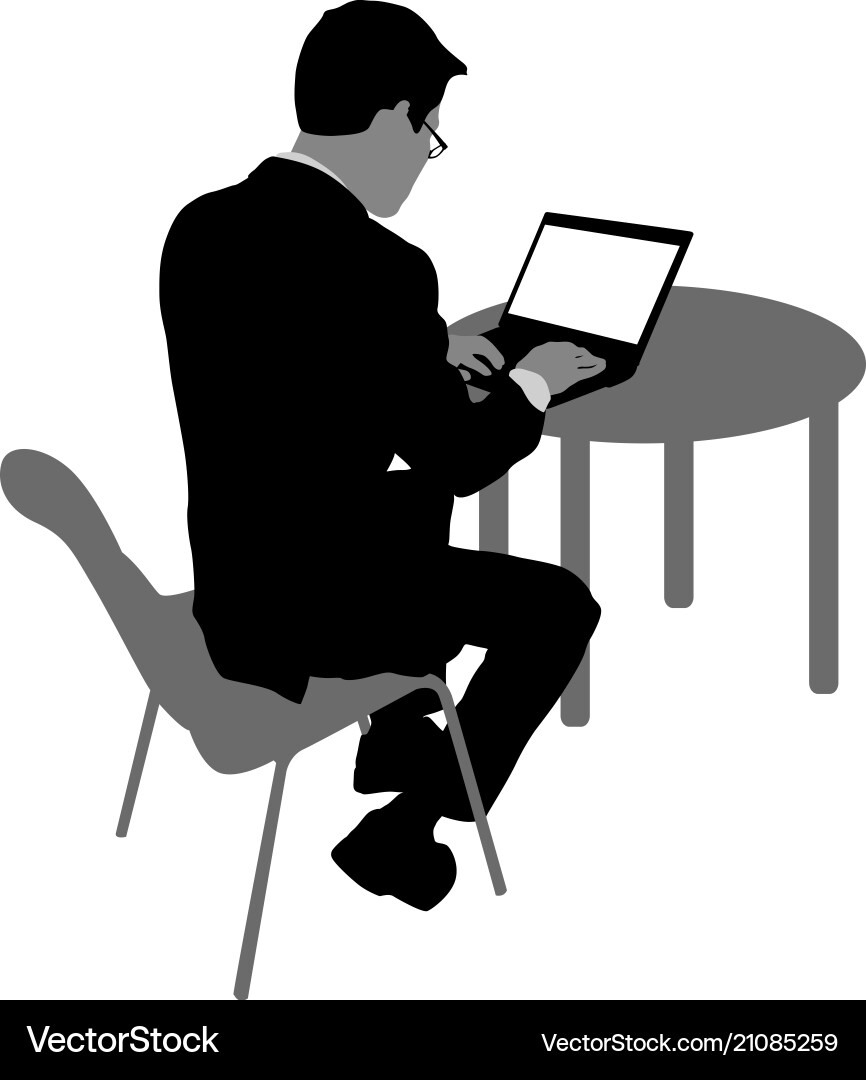 Silhouette of a Man Working at a Computer vector image