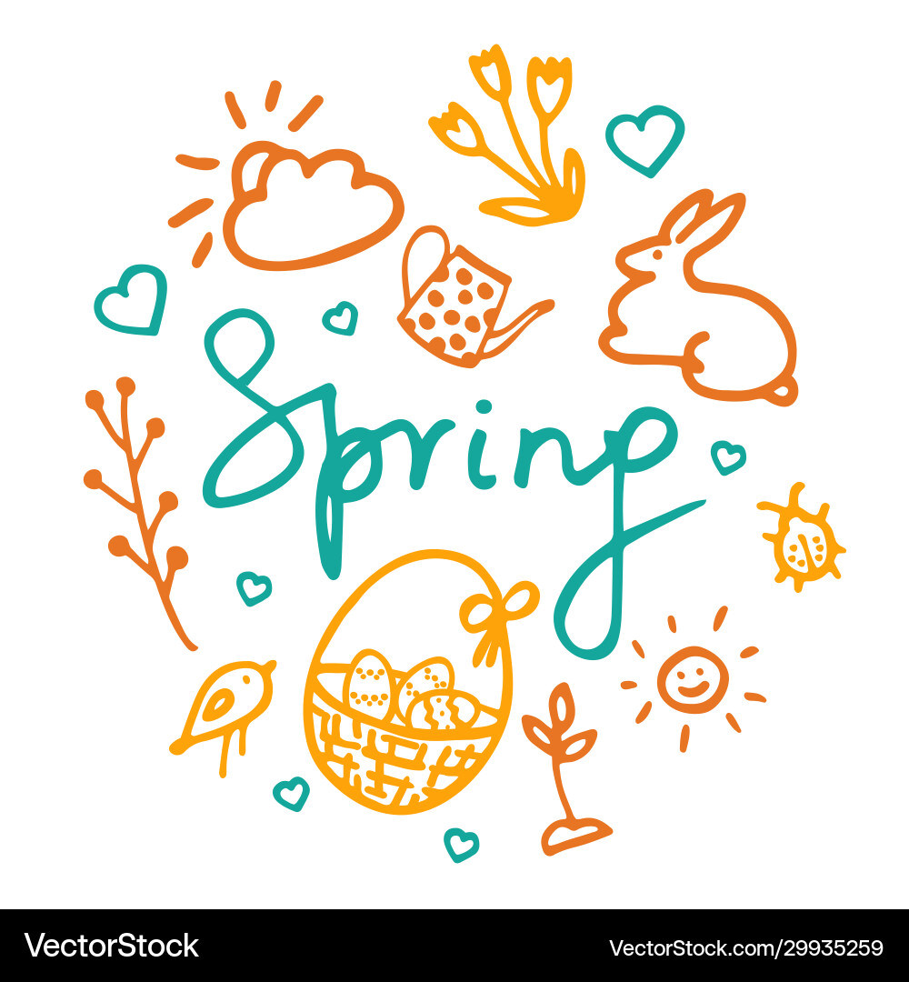Springtime doodles design elements set Vector Image