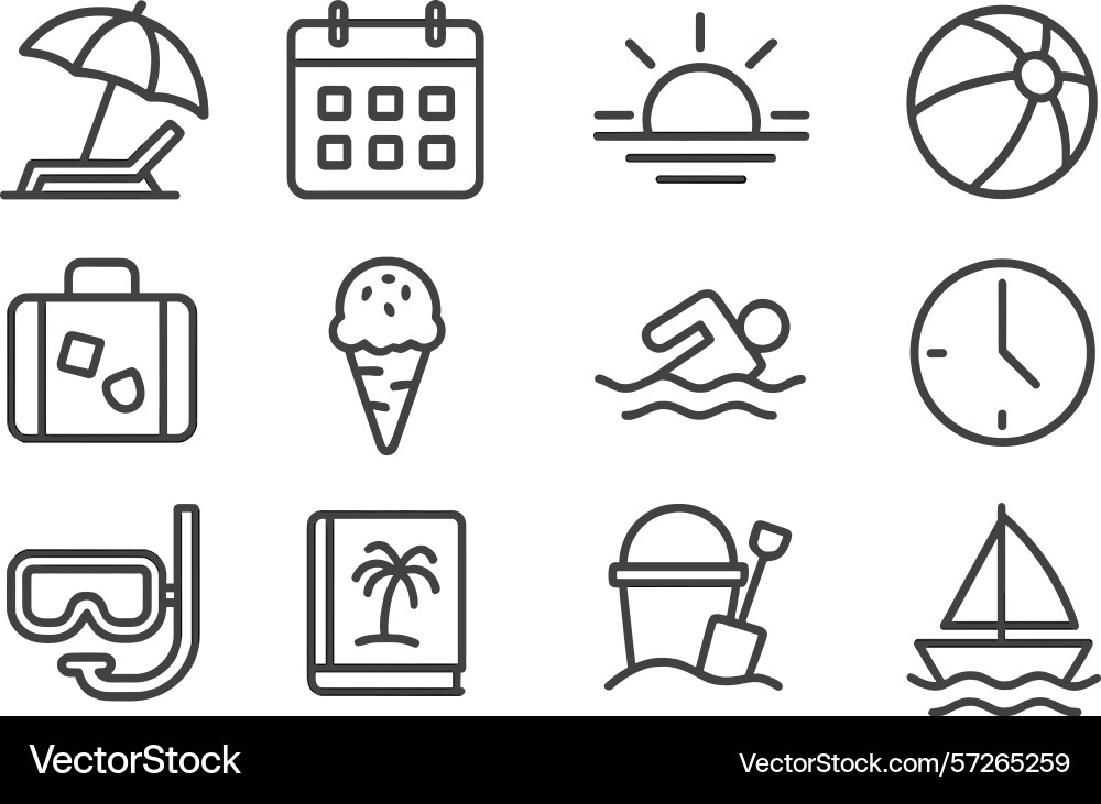 Summer vacation icons representing fun activities Summer vacation icons representing fun activities Vector Image