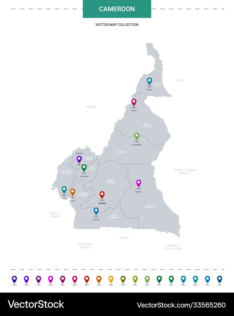 Cameroon map with location pointer marks Vector Image