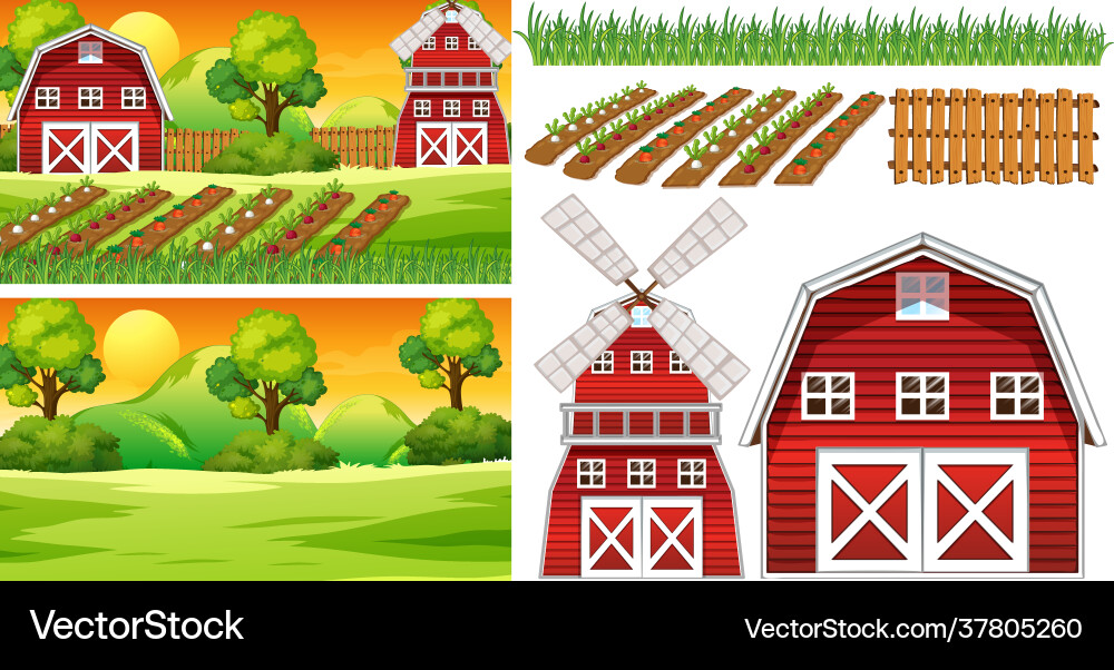 Farm element set isolated with scence Farm element set isolated with scence vector image