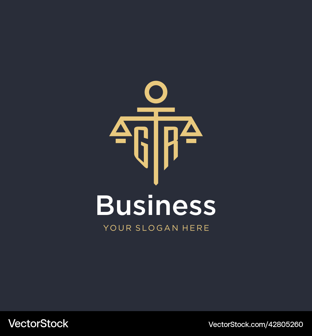 Gr initial monogram logo with scale and pillar Vector Image