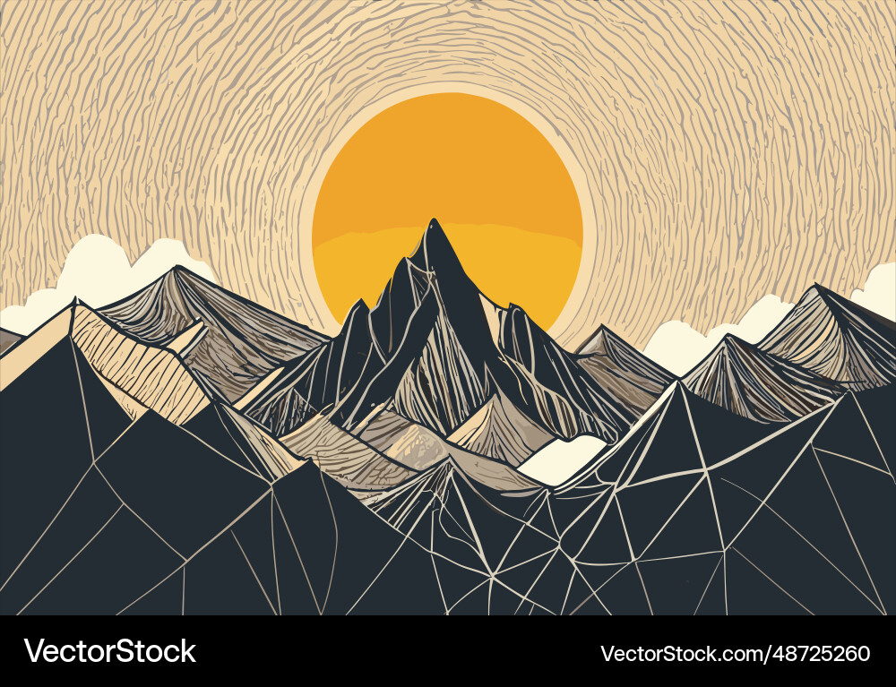 Mountain line art print abstract image Vector Image