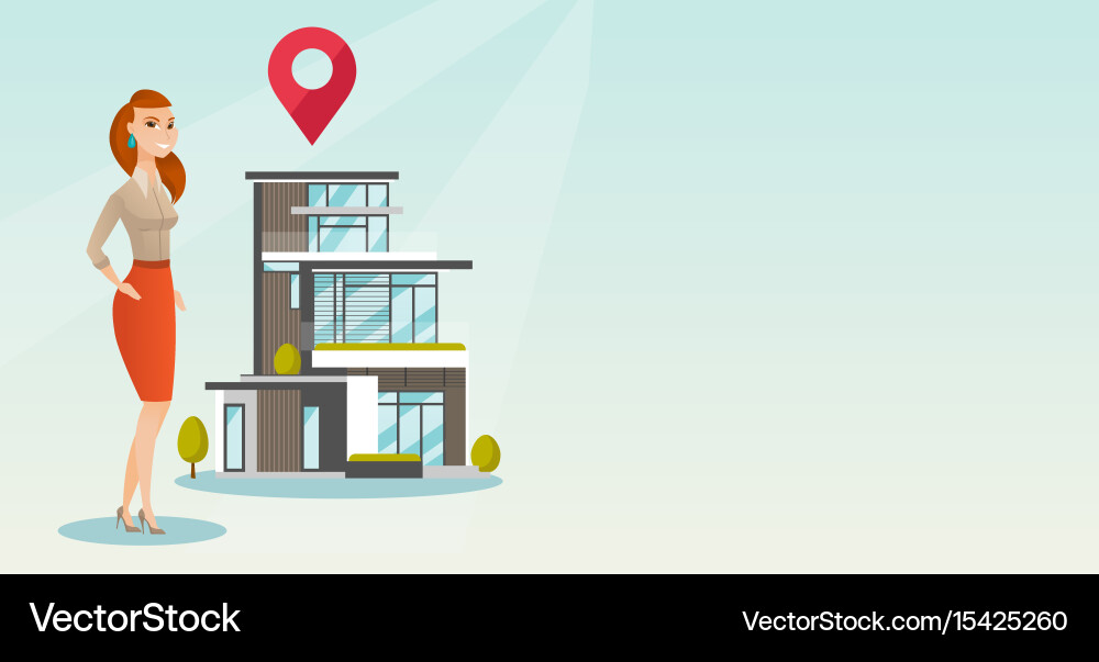 Realtor on background of house with map pointer Vector Image