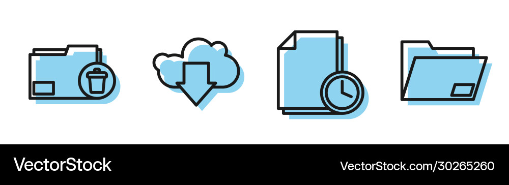 Set line document with clock delete folder cloud Vector Image