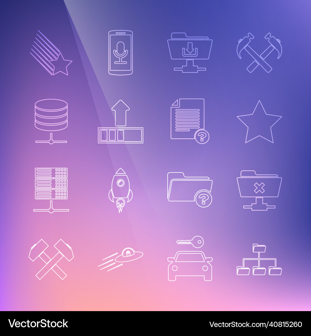 Set line folder tree ftp cancel operation star Vector Image