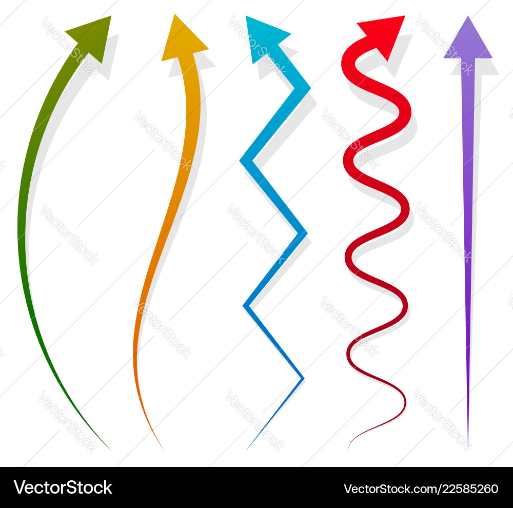 Set of 5 different long vertical arrow elements Set of 5 different long vertical arrow elements Vector Image
