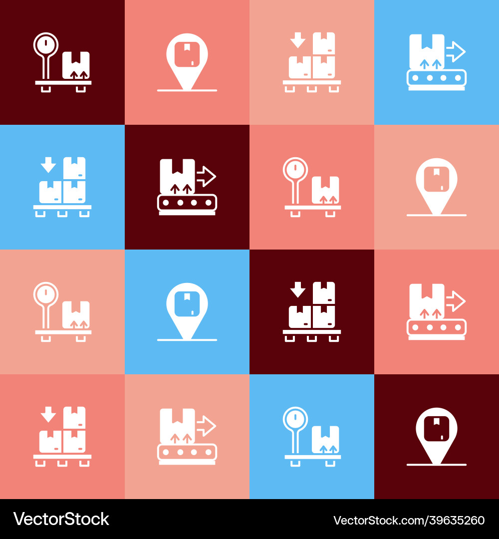 Set pop art scale with cardboard box location Set pop art scale with cardboard box location vector image