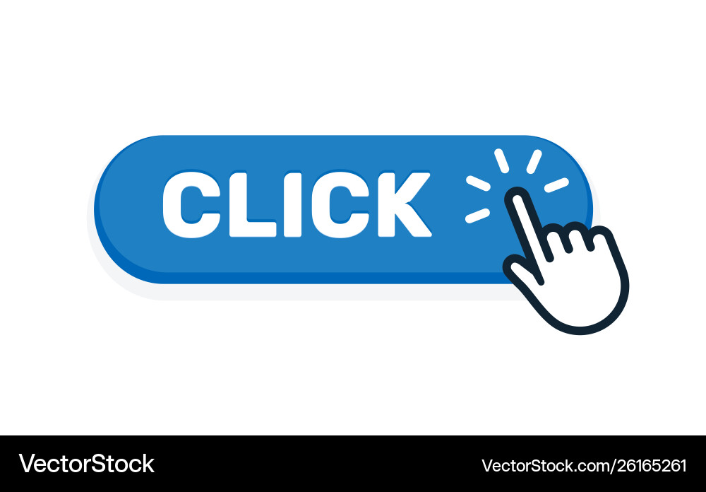 Click here button with hand icon web Click here button with hand icon web vector image