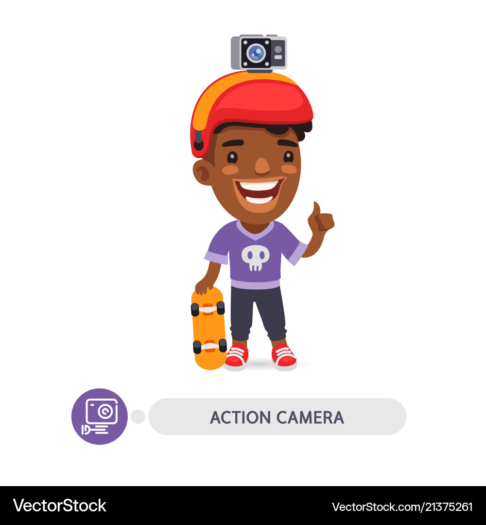 Flat cartoon character with action camera Flat cartoon character with action camera vector image