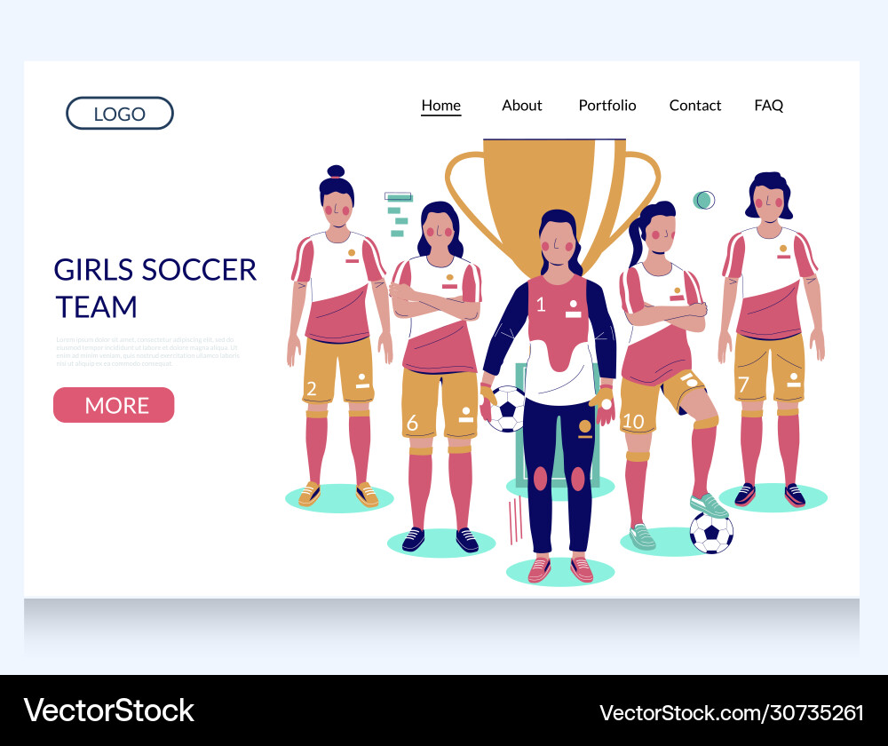 Girls soccer team website landing page Girls soccer team website landing page vector image