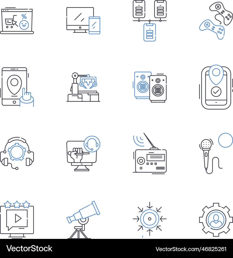 Robotics line icons collection automation Robotics line icons collection automation Vector Image