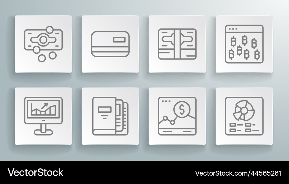 Set line computer with growth graph credit card Vector Image