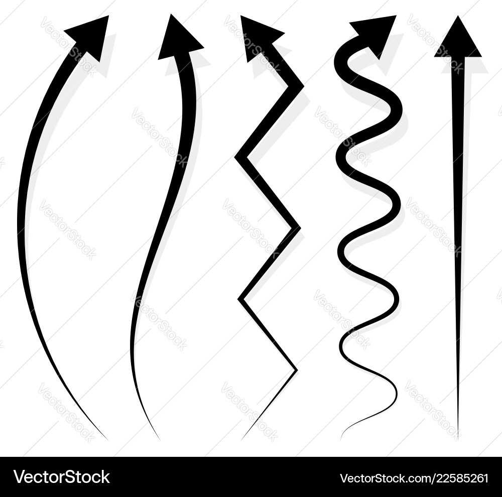 Set of 5 different long vertical arrow elements Set of 5 different long vertical arrow elements vector image
