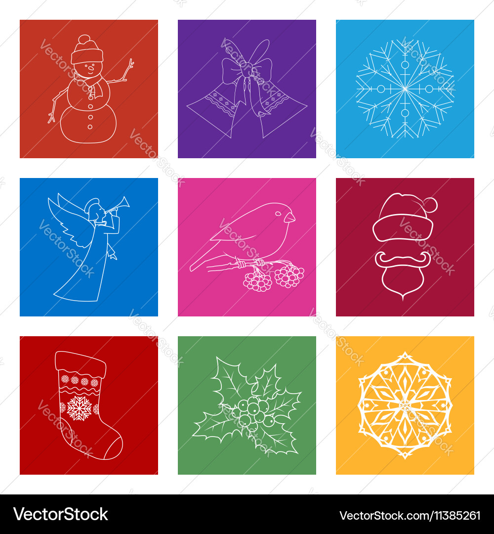 Set of colorful square linear style icons Vector Image