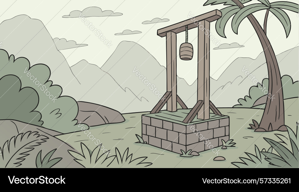 Tropical well with palm trees design generative ai Vector Image