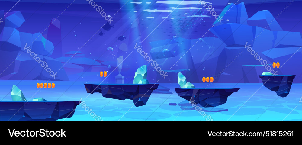 Underwater game level map with floating platform Underwater game level map with floating platform vector image