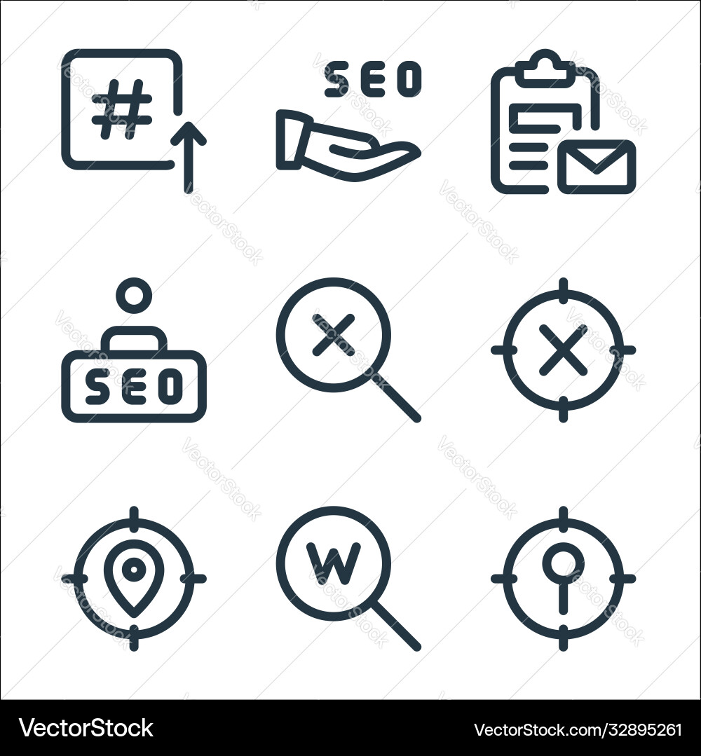Web apps seo line icons linear set quality Web apps seo line icons linear set quality Vector Image