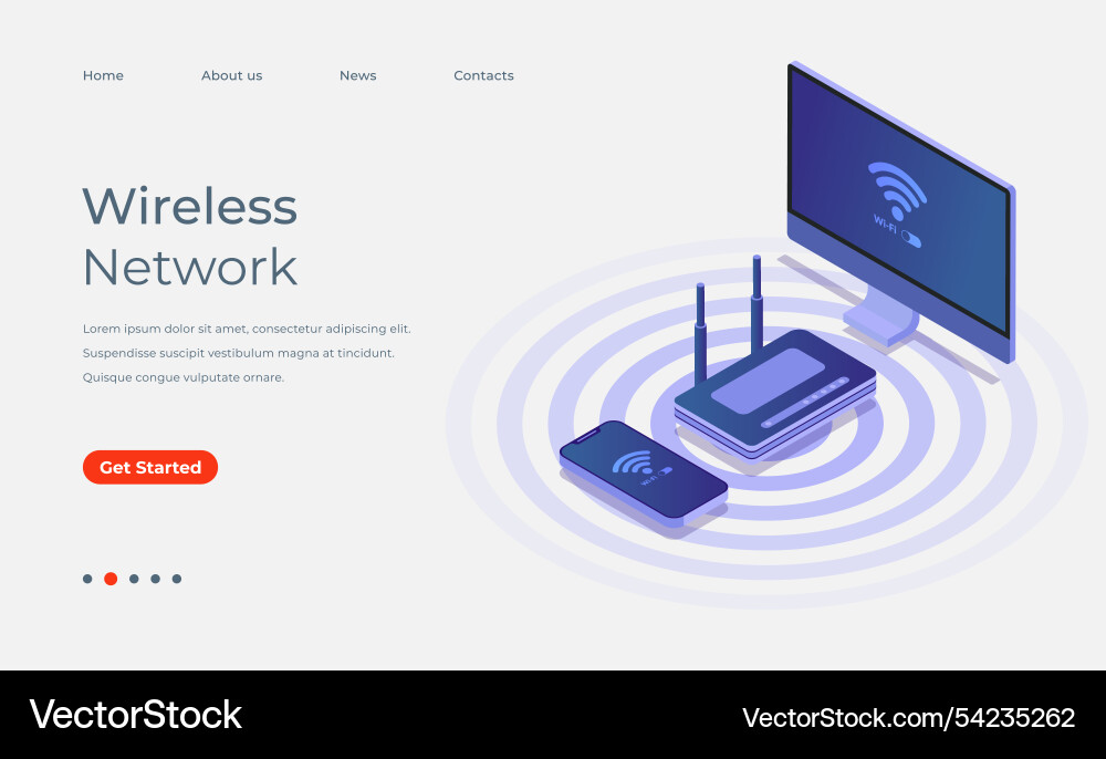 3d isometric wireless network landing page or web 3d isometric wireless network landing page or web Vector Image