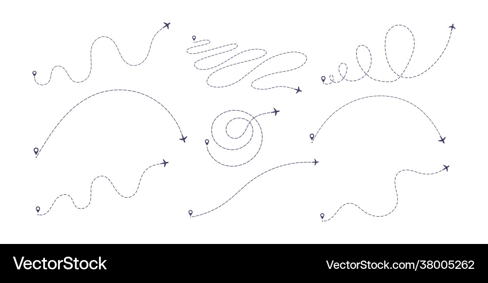Airplane dashed line path flat style design Airplane dashed line path flat style design Vector Image