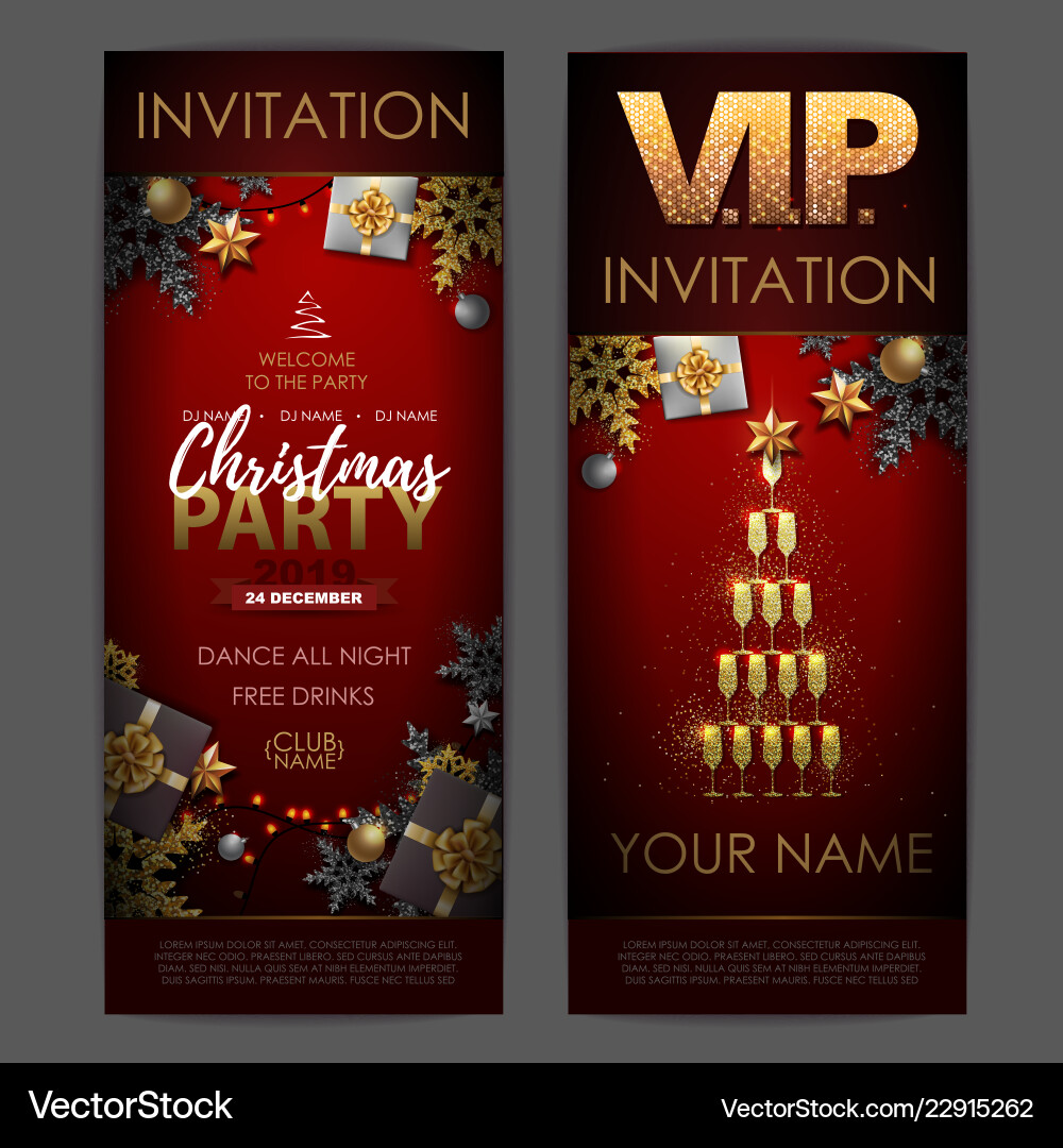 Christmas poster with golden champagne glasses Christmas poster with golden champagne glasses vector image