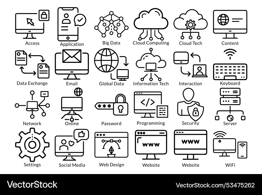 Internet and computer technology icon pack network Vector Image