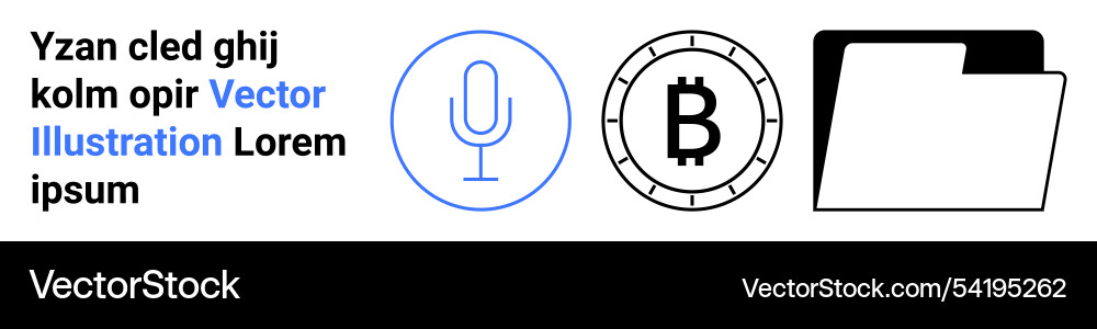 Microphone icon bitcoin symbol and file folder Microphone icon bitcoin symbol and file folder vector image