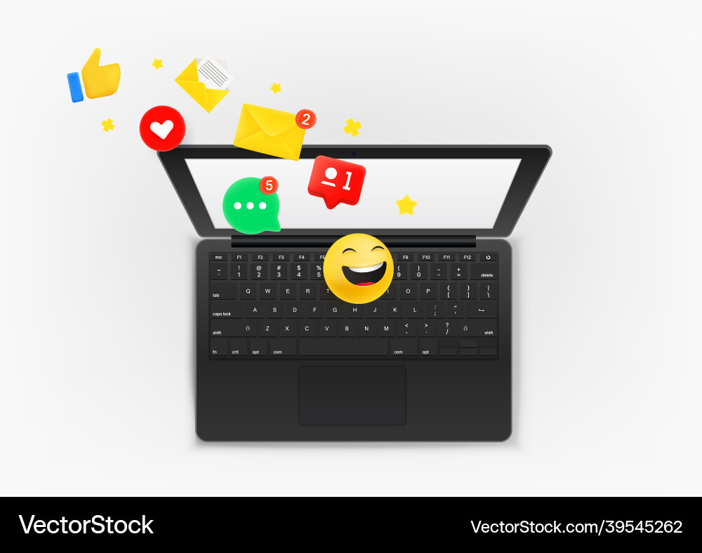 Modern notebook with notifications and social vector image