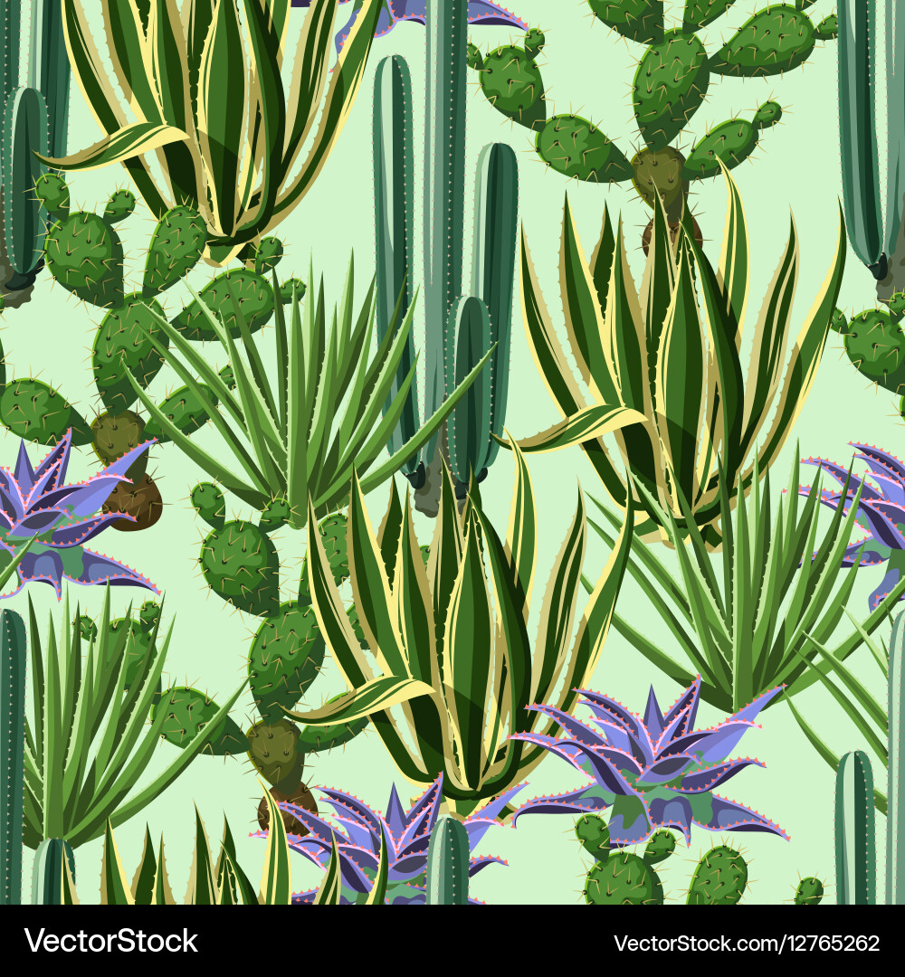 Seamless pattern with cactuses and succulents set Seamless pattern with cactuses and succulents set vector image
