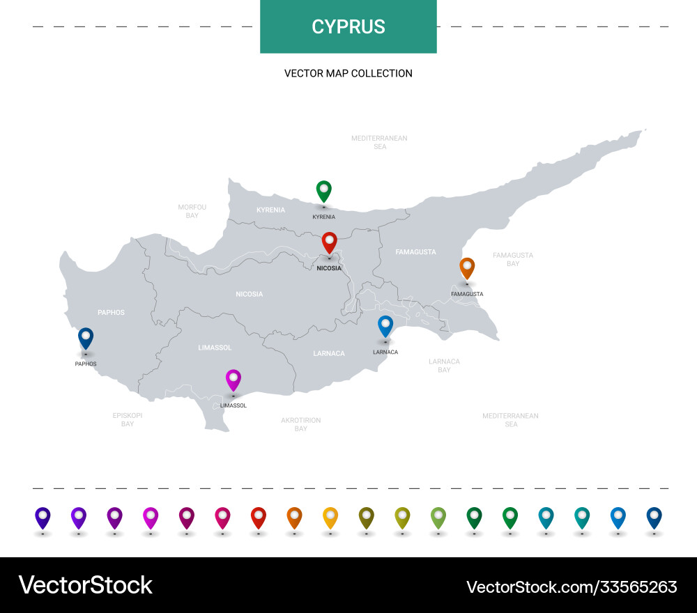 Cyprus map with location pointer marks Cyprus map with location pointer marks Vector Image