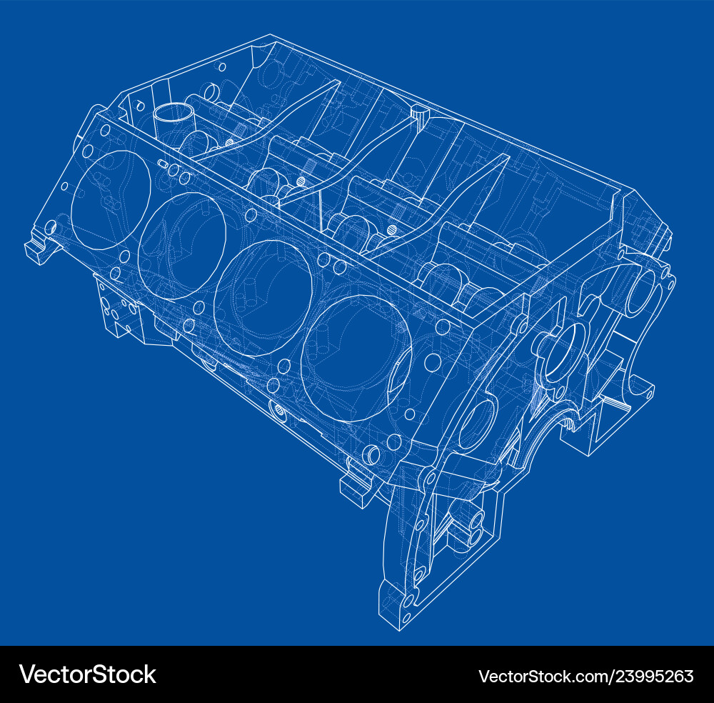 Engine block sketch rendering of 3d Engine block sketch rendering of 3d vector image