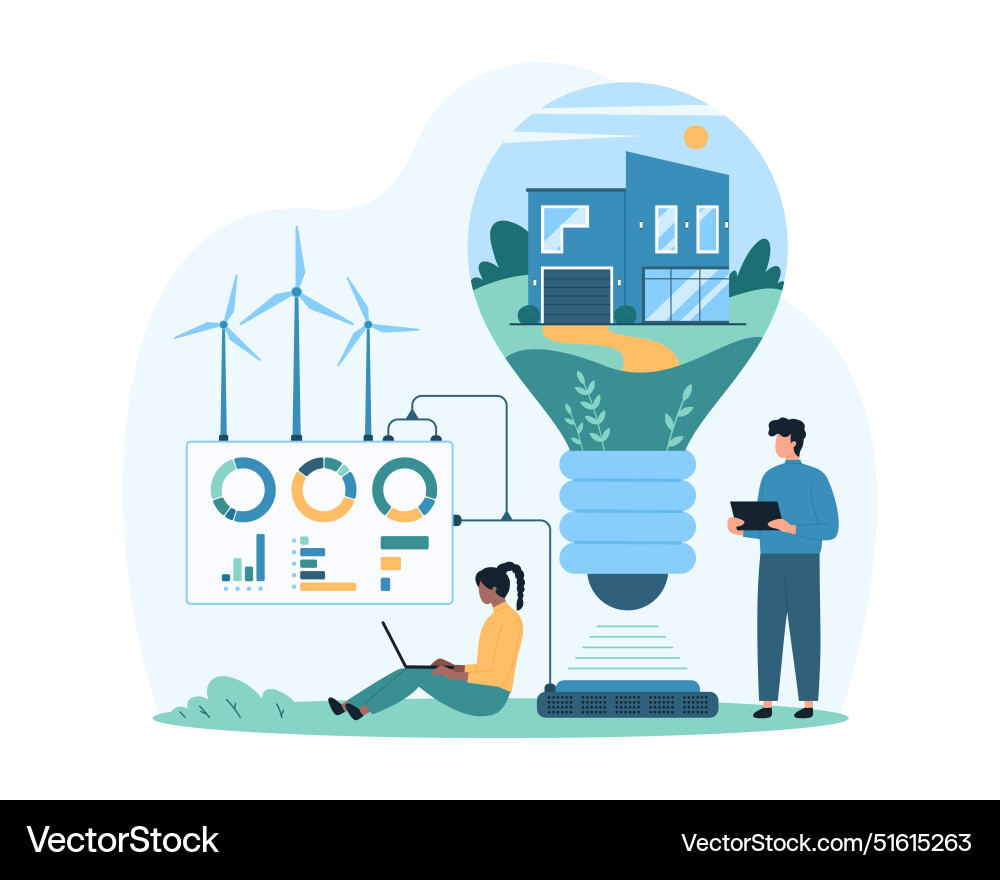 Green energy technology development tiny people Vector Image