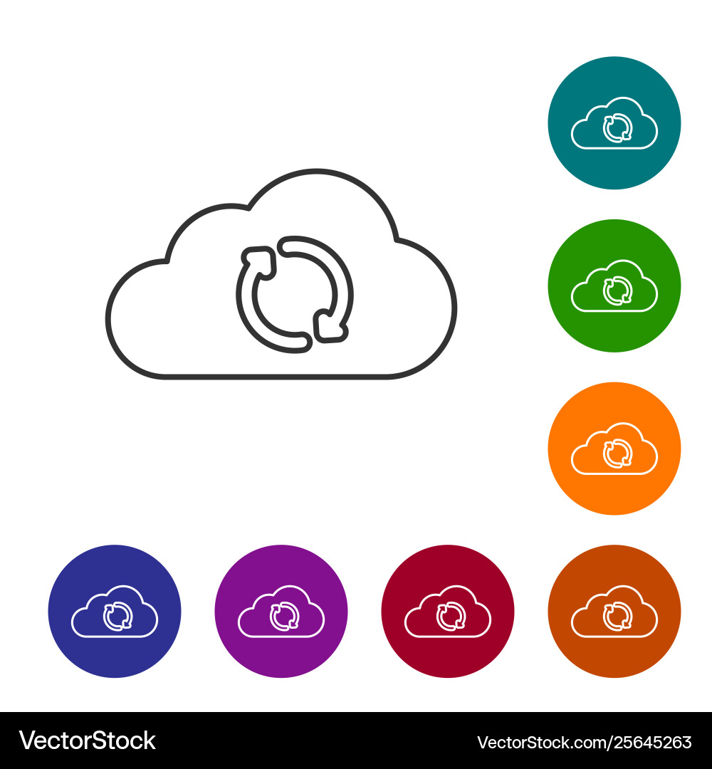 Grey cloud sync refresh line icon isolated vector image
