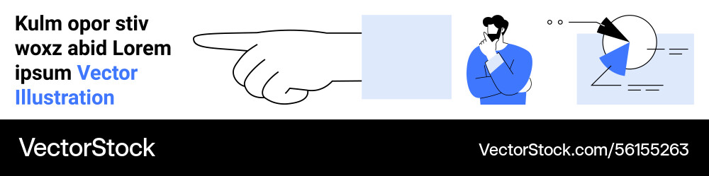 Hand pointing thoughtful man and data chart Hand pointing thoughtful man and data chart vector image