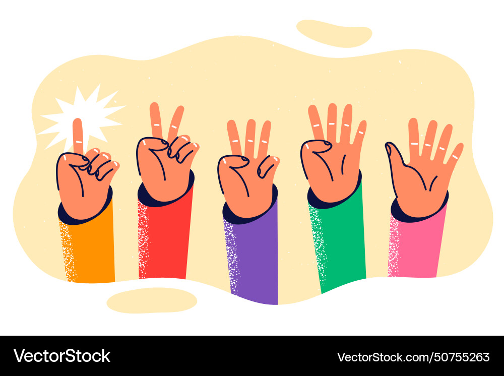 Hands with different number of bent fingers Hands with different number of bent fingers Vector Image