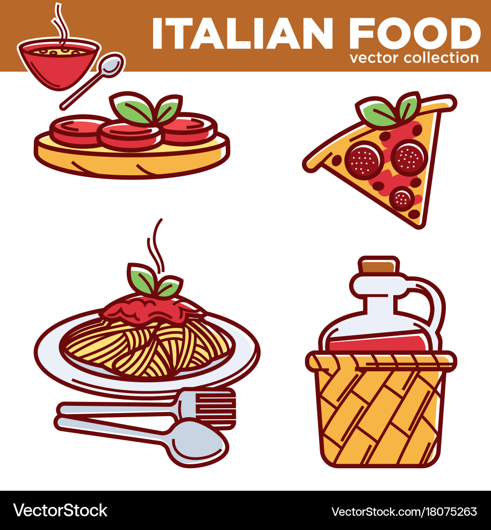 Italian cuisine traditional food dishes pizza vector image